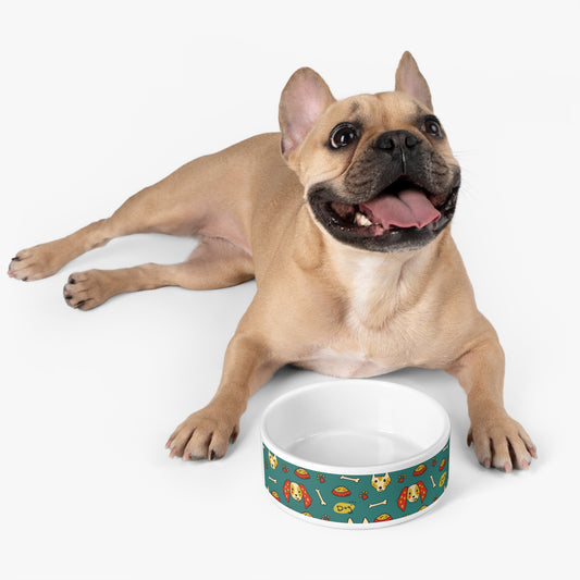 Cute Dog-Themed Pet Bowl with Paw Prints and Bones