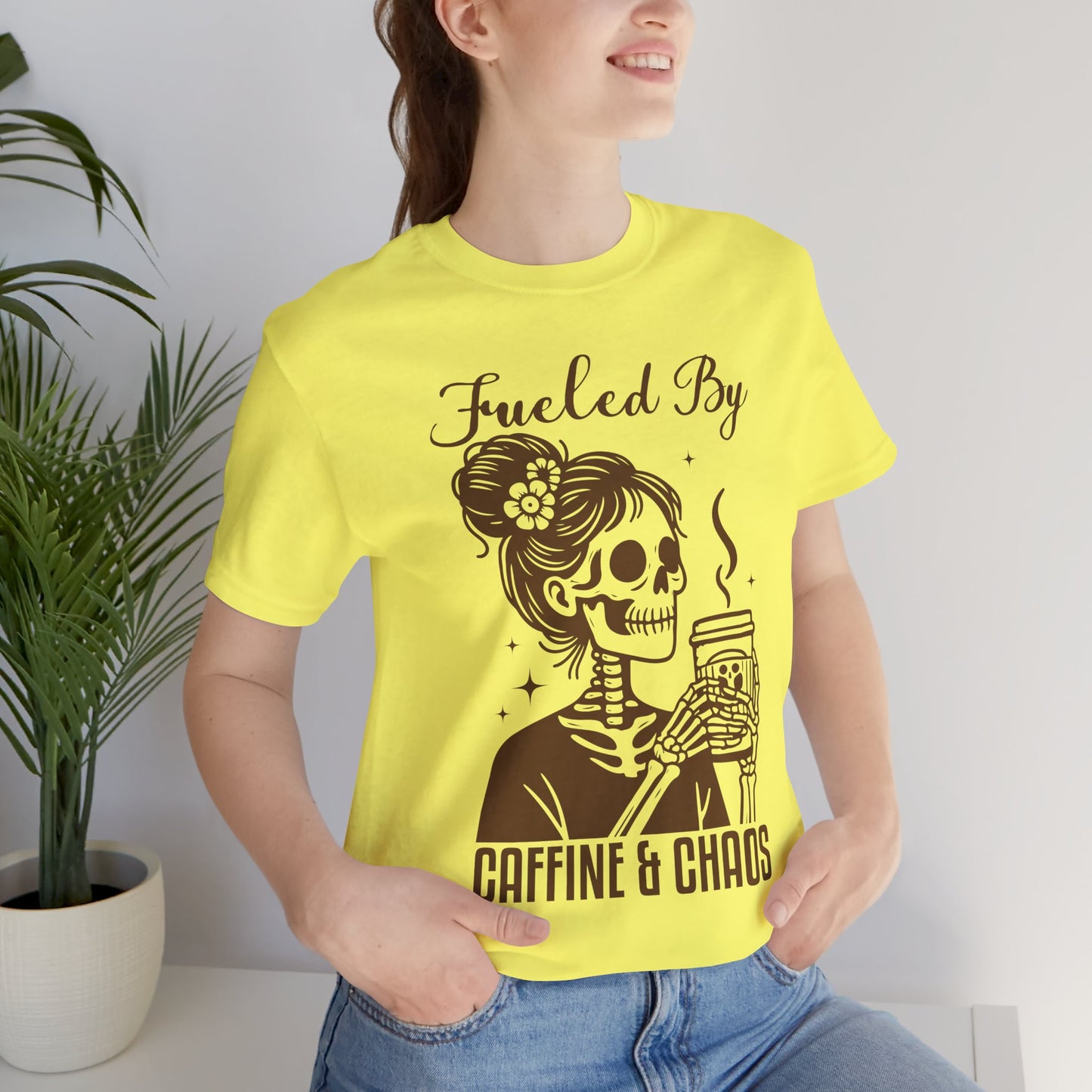 Fueled By Caffeine & Chaos Jersey Tee - Perfect for Coffee Lovers