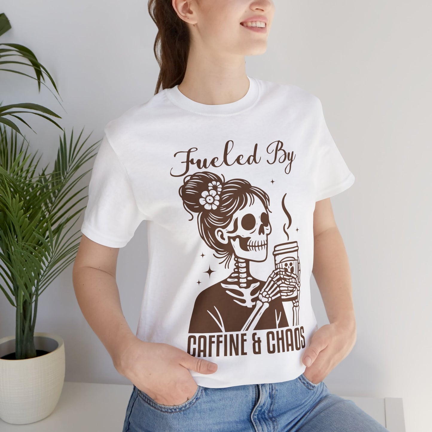 Fueled By Caffeine & Chaos Jersey Tee - Perfect for Coffee Lovers
