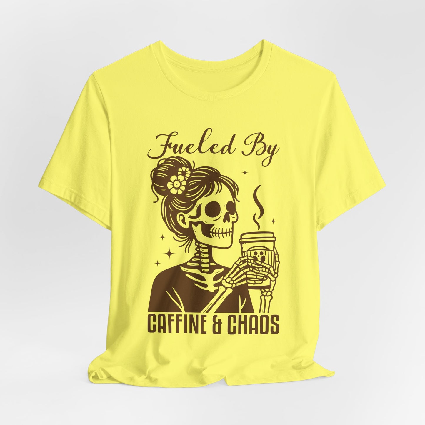 Fueled By Caffeine & Chaos Jersey Tee - Perfect for Coffee Lovers