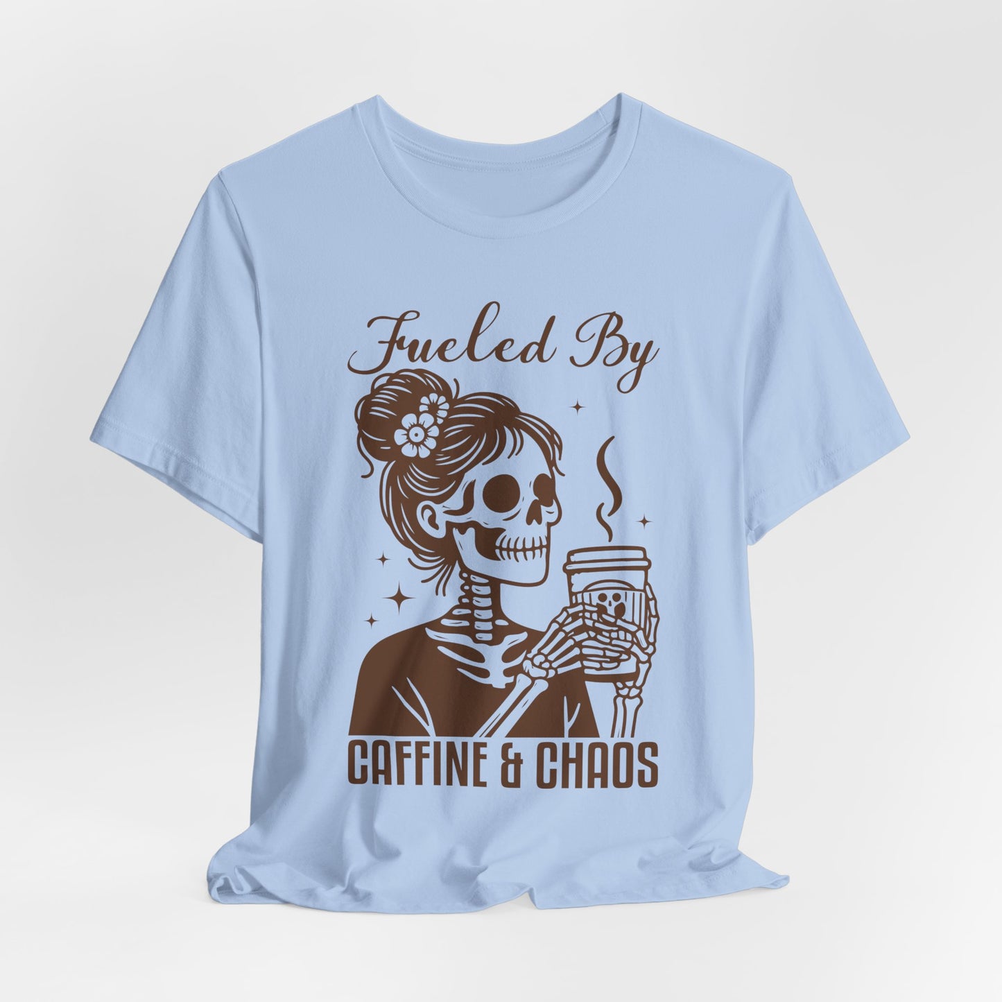 Fueled By Caffeine & Chaos Jersey Tee - Perfect for Coffee Lovers