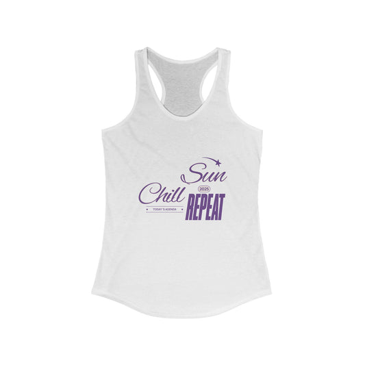 Sunny Chill Repeat Racerback Tank, Summer Top, Beachwear, Workout Tank, Casual Style, Gift for Her