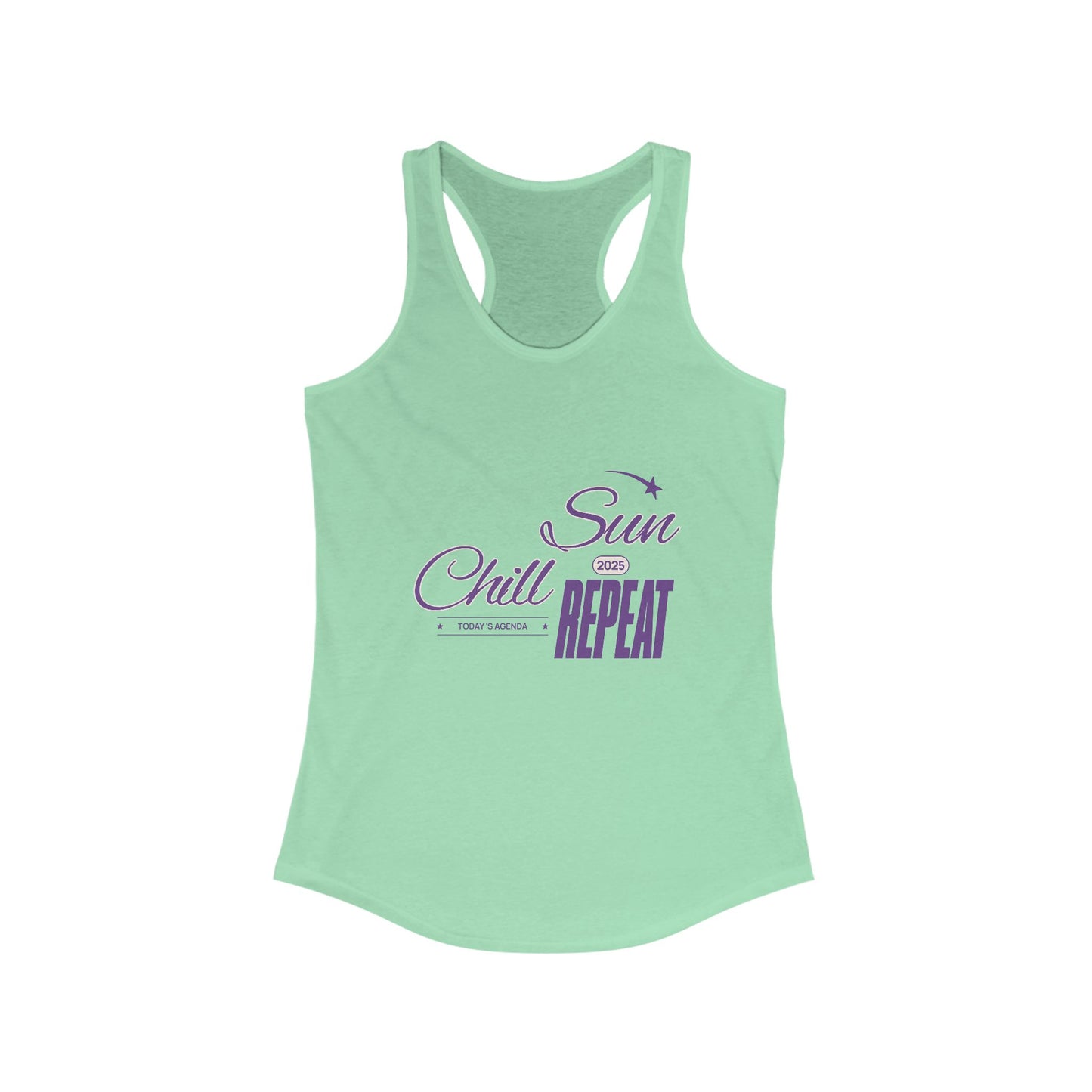 Sunny Chill Repeat Racerback Tank, Summer Top, Beachwear, Workout Tank, Casual Style, Gift for Her