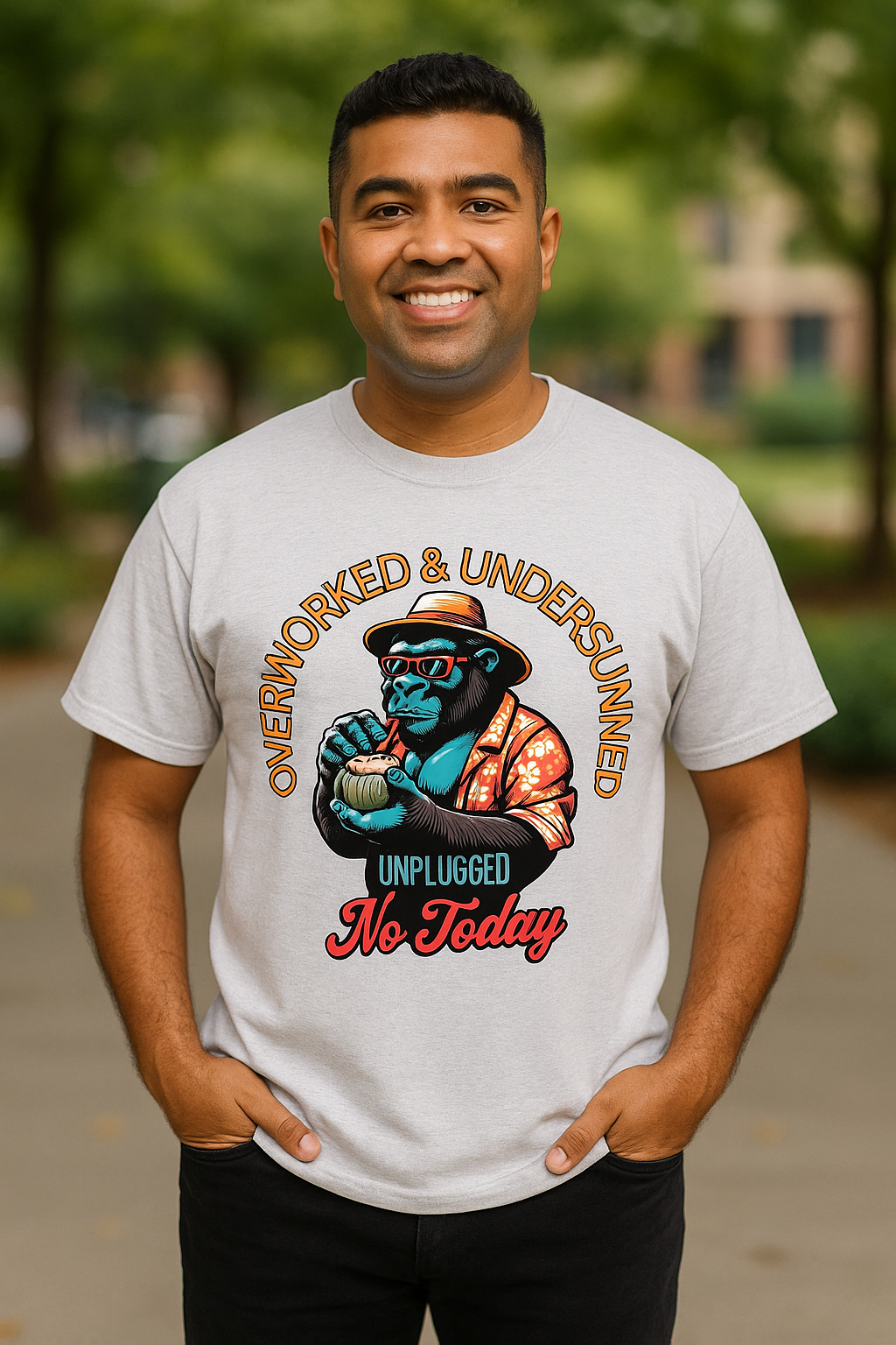 Overworked & Undersunned Tee – Funny Unisex T-Shirt for Summer Vibes, Chill Weekends & BBQ Days