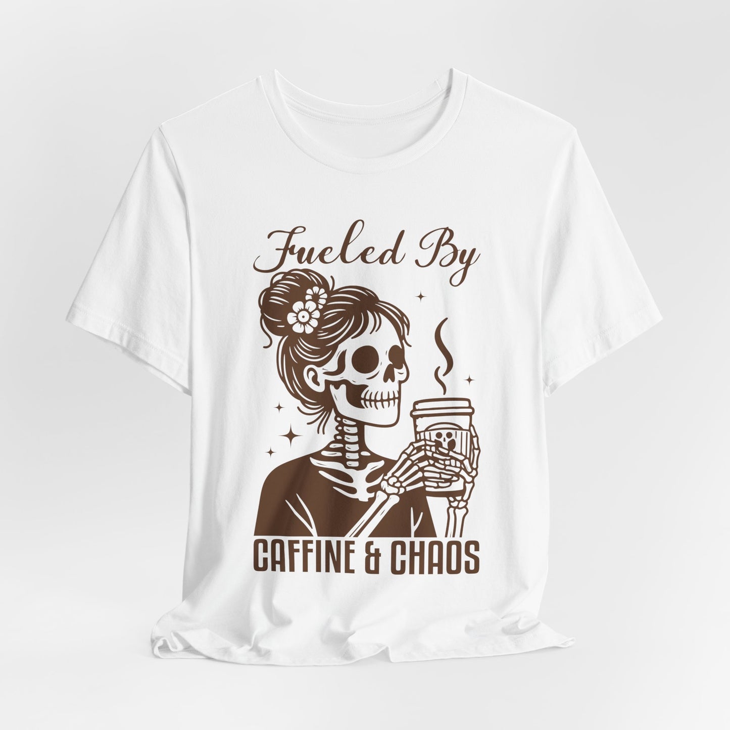 Fueled By Caffeine & Chaos Jersey Tee - Perfect for Coffee Lovers
