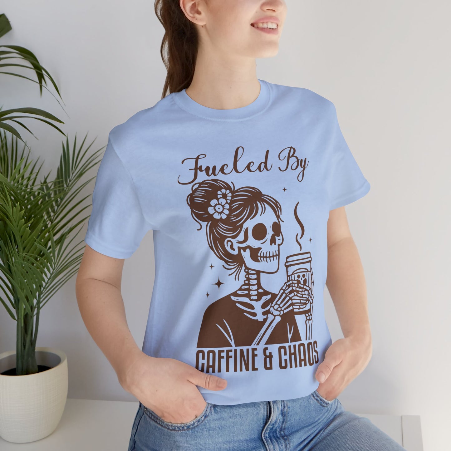 Fueled By Caffeine & Chaos Jersey Tee - Perfect for Coffee Lovers