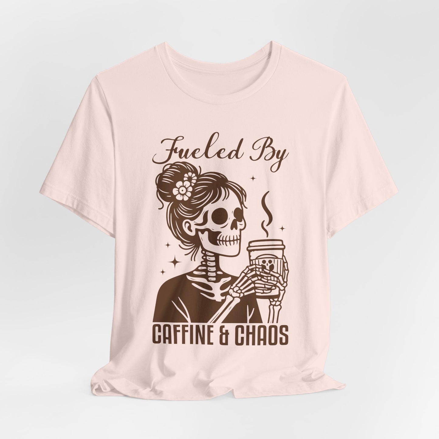 Fueled By Caffeine & Chaos Jersey Tee - Perfect for Coffee Lovers