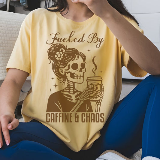 Fueled By Caffeine & Chaos Jersey Tee - Perfect for Coffee Lovers