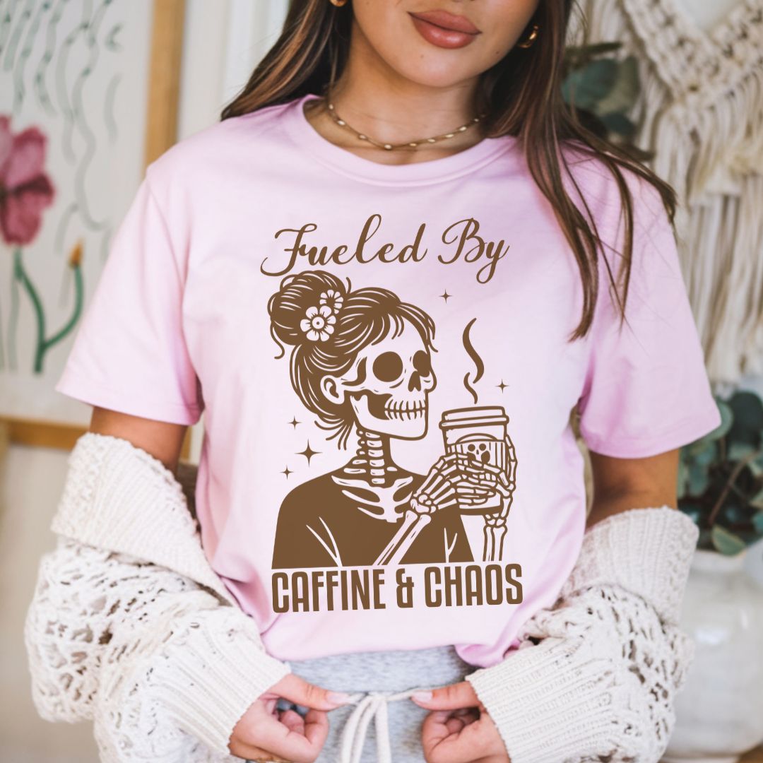 Fueled By Caffeine & Chaos Jersey Tee - Perfect for Coffee Lovers