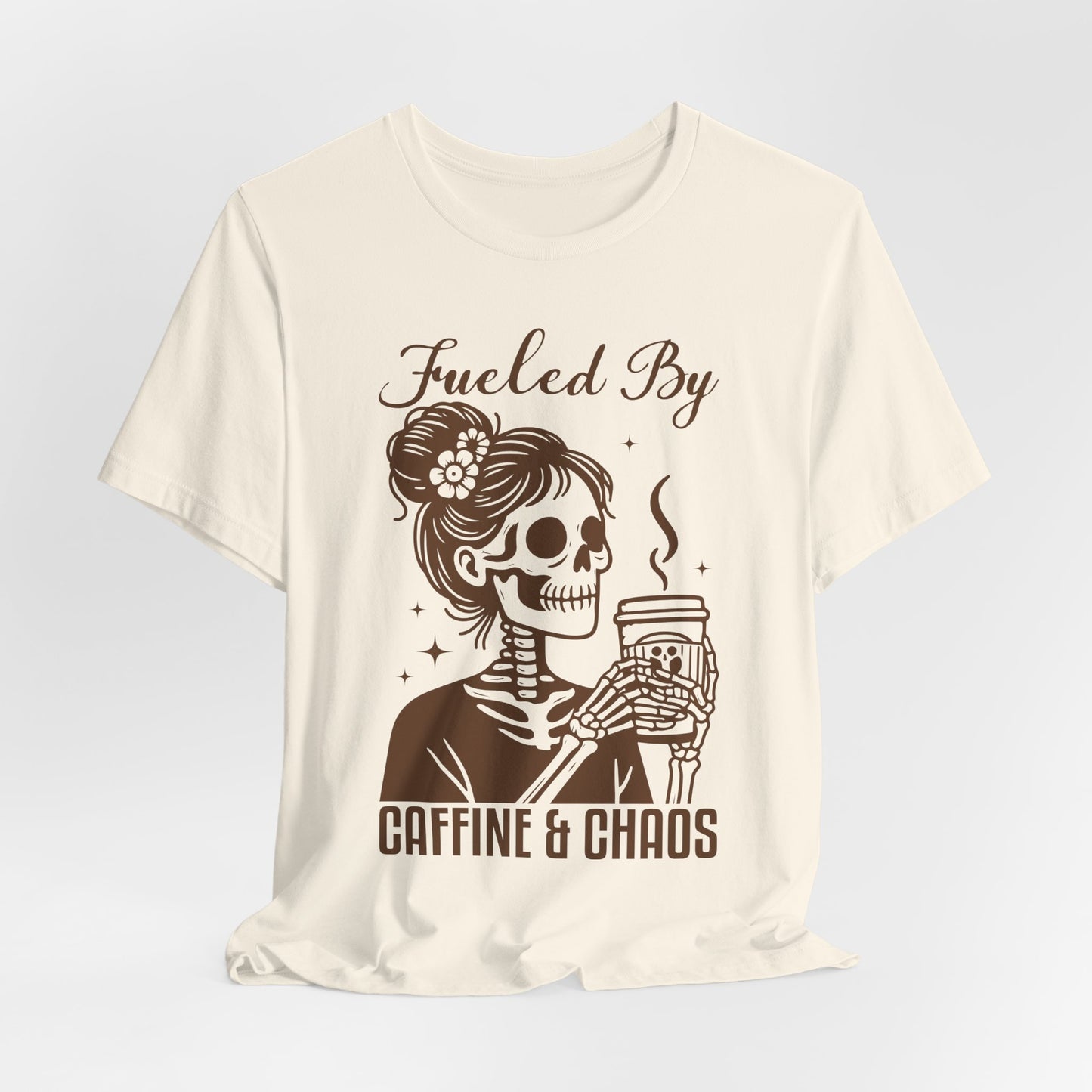 Fueled By Caffeine & Chaos Jersey Tee - Perfect for Coffee Lovers