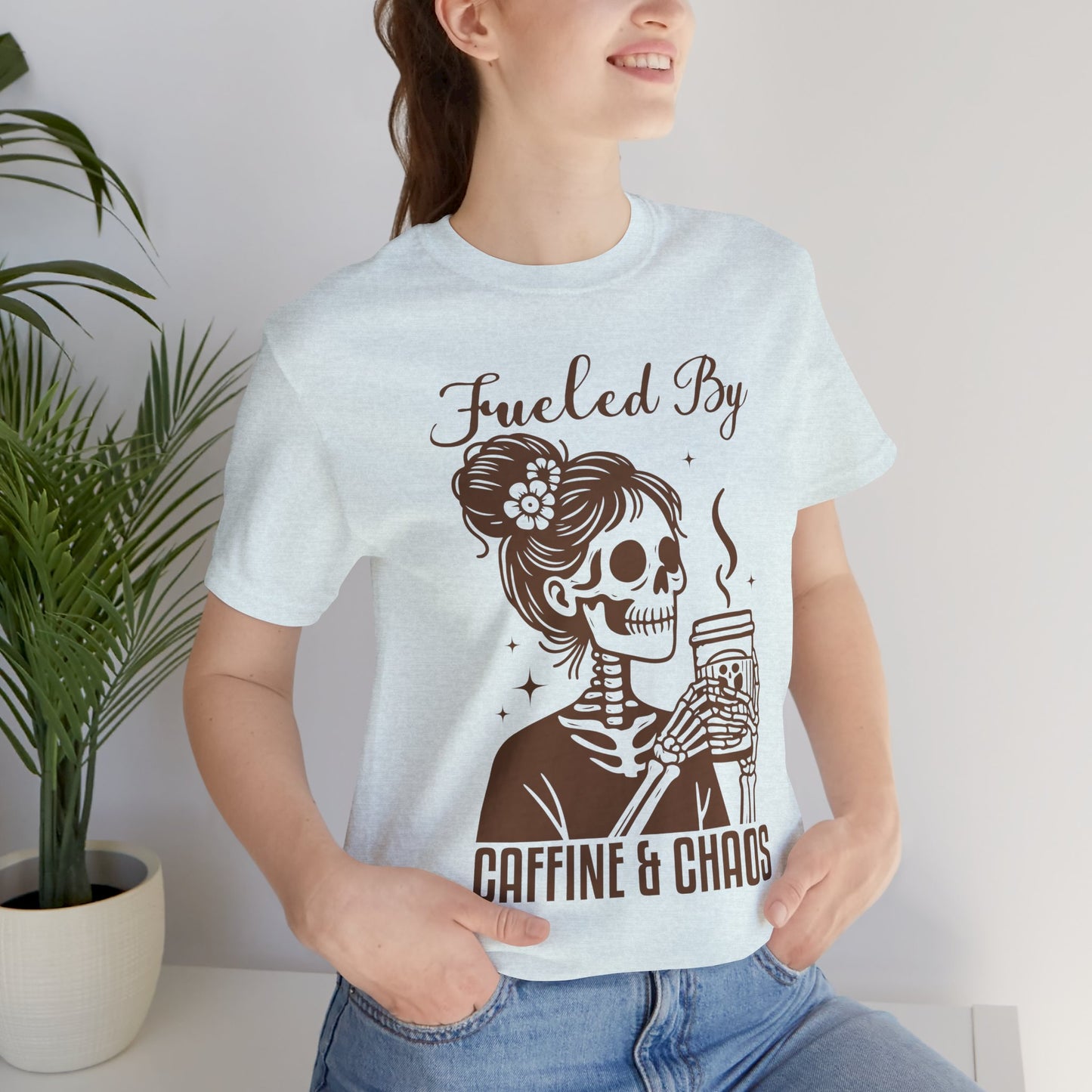Fueled By Caffeine & Chaos Jersey Tee - Perfect for Coffee Lovers