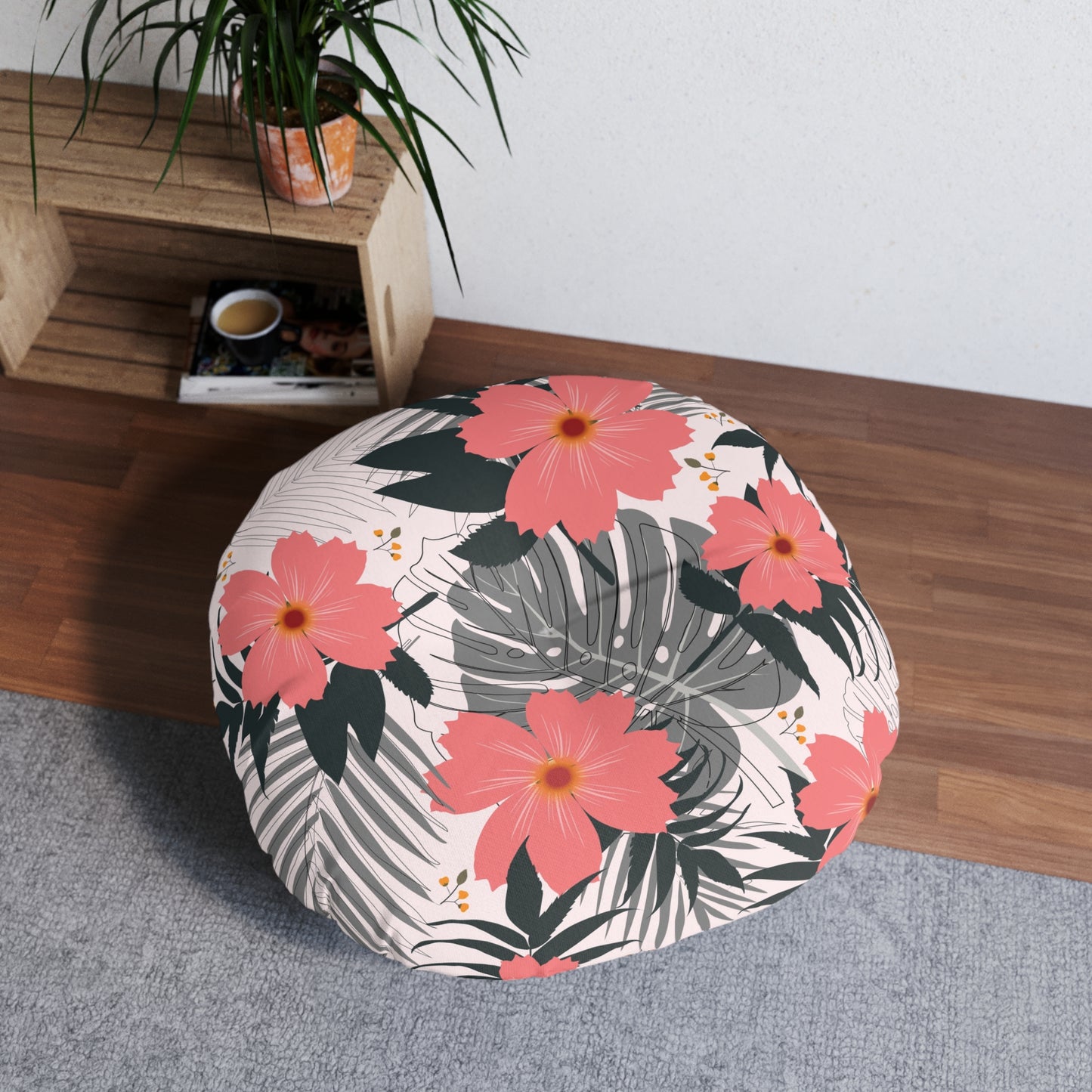 Tropical Floral Tufted Floor Pillow - Round Decorative Cushion for Relaxation and Home Decor