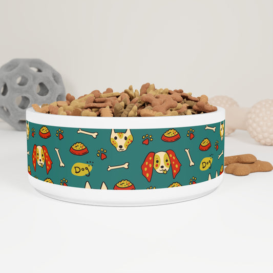 Cute Dog-Themed Pet Bowl with Paw Prints and Bones