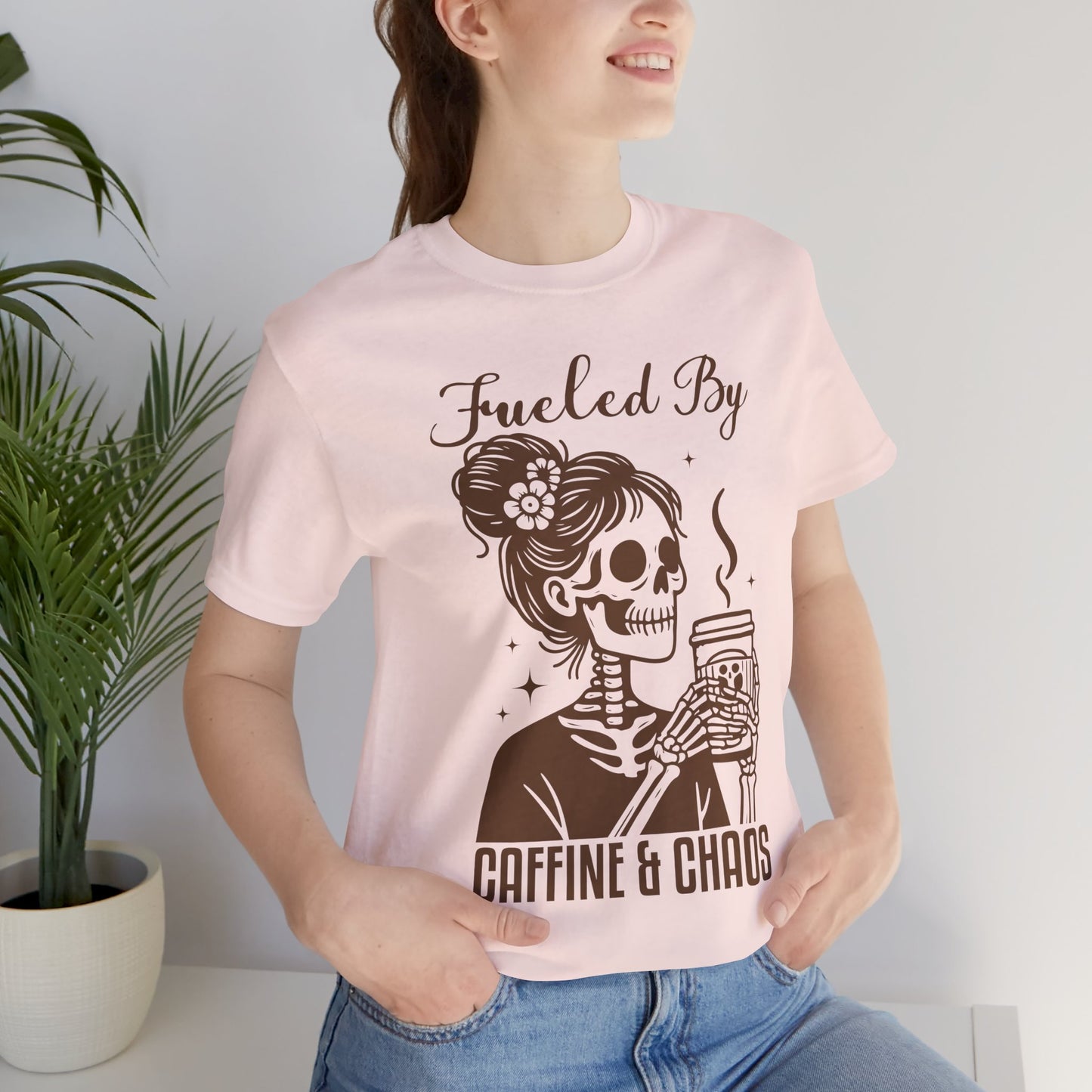 Fueled By Caffeine & Chaos Jersey Tee - Perfect for Coffee Lovers