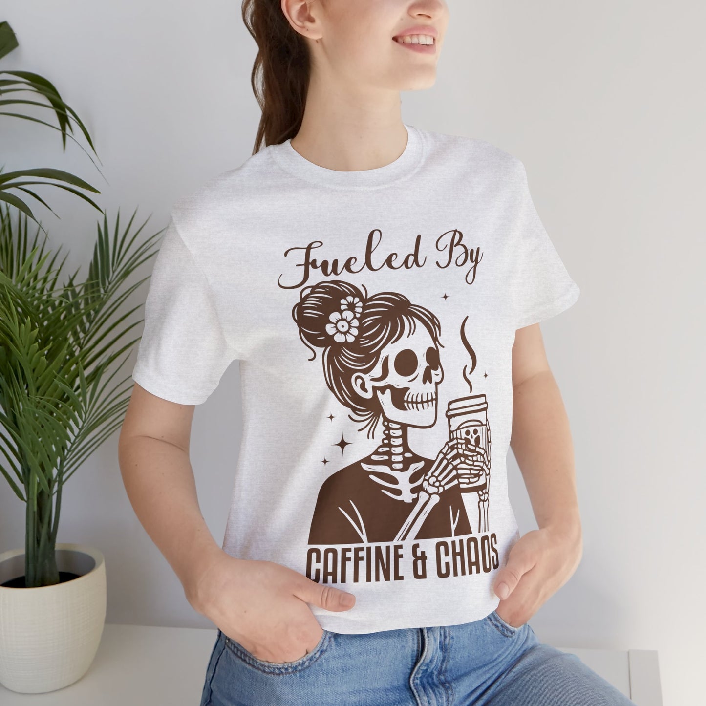 Fueled By Caffeine & Chaos Jersey Tee - Perfect for Coffee Lovers