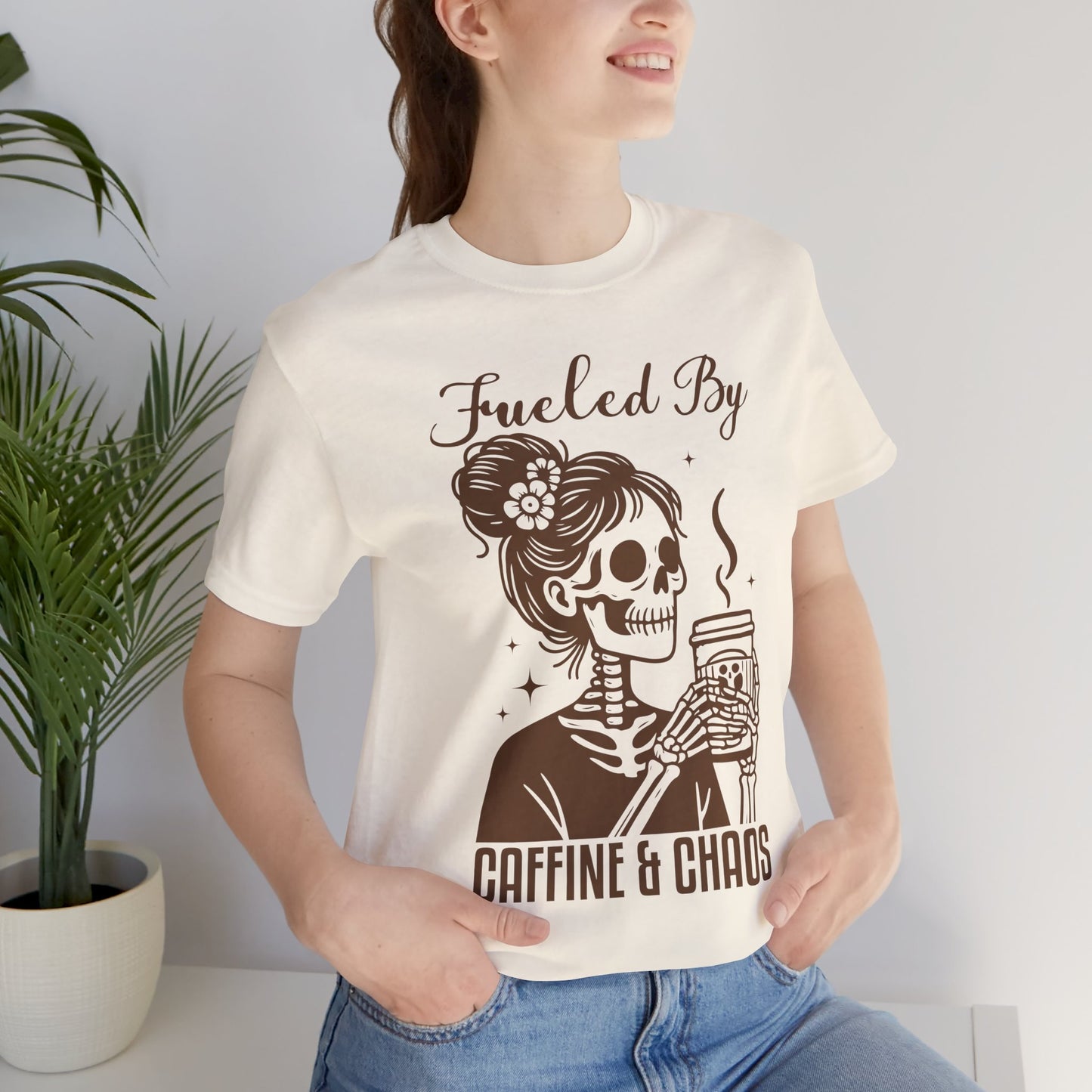 Fueled By Caffeine & Chaos Jersey Tee - Perfect for Coffee Lovers