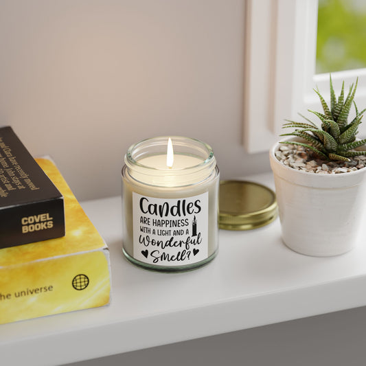 Scented Candles - "Candles Are Happiness" Coconut Apricot Wax (4oz, 9oz) - Ideal for Relaxation and Gifting
