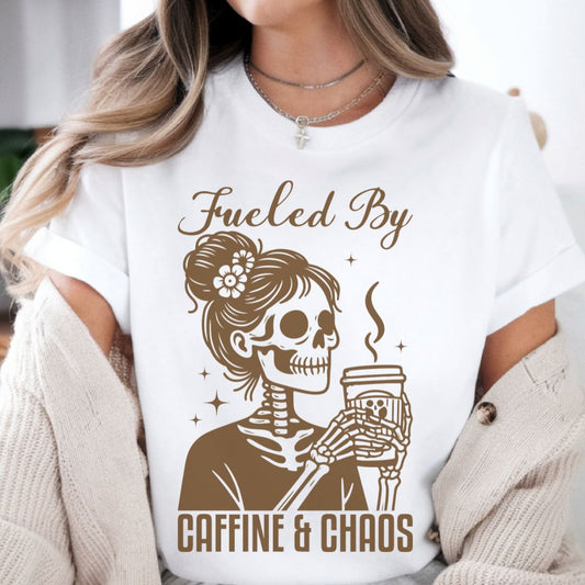 Fueled By Caffeine & Chaos Jersey Tee - Perfect for Coffee Lovers